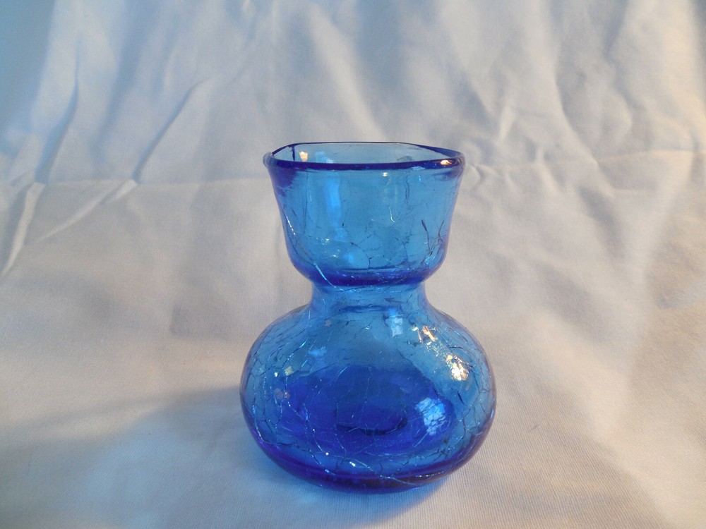 Crackled blue glass pitcher