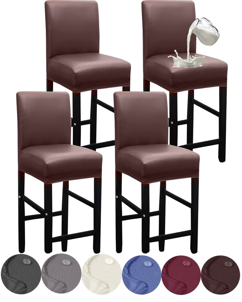 Bar Stool Covers,4 Pack Stretch Waterproof PU Bar Stool Covers with Backs Bar...