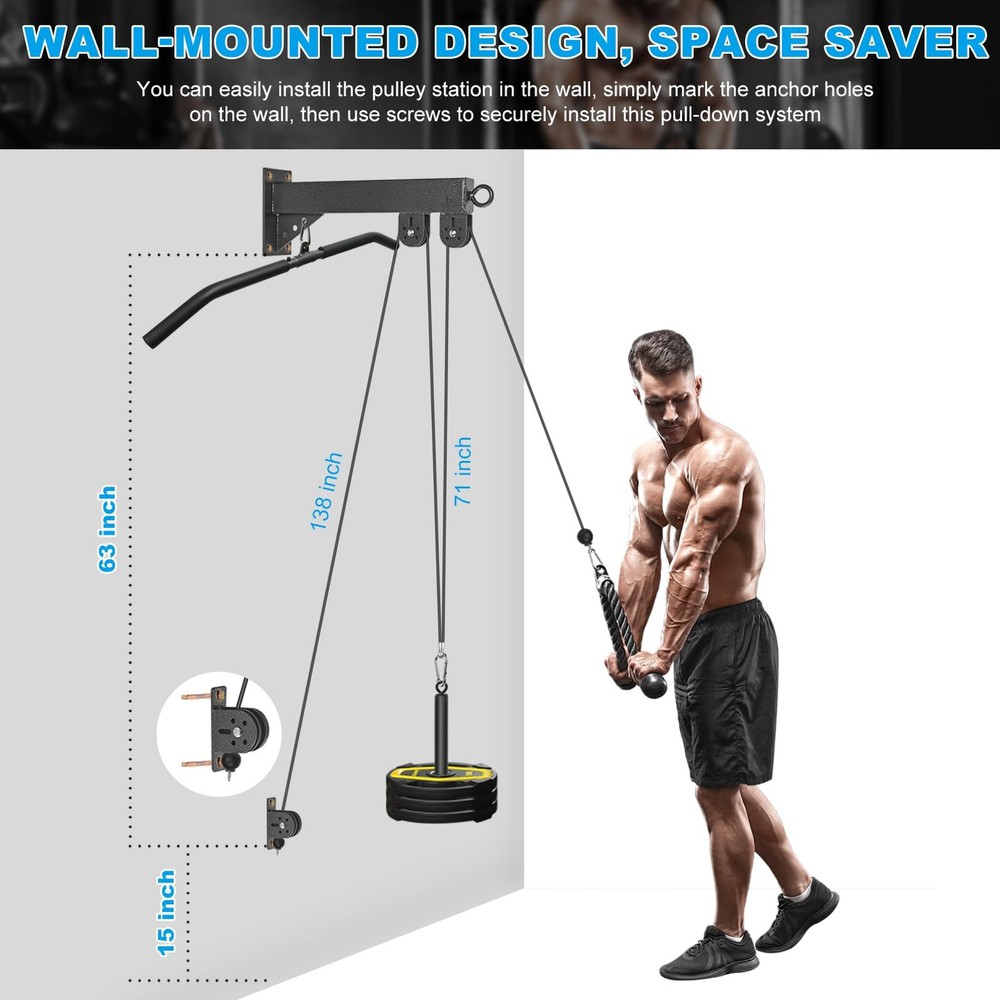 Wall Mounted Pulley System, Low Cable Machine Pulley System for LAT Pulldown,...