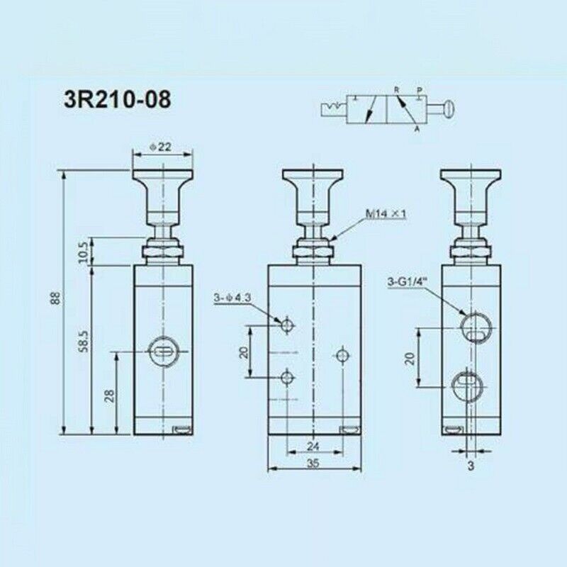 Pneumatic Air Valve 3 Ways 2 Position 1/4"BSPT Hand Push Pull Control 3R210-08