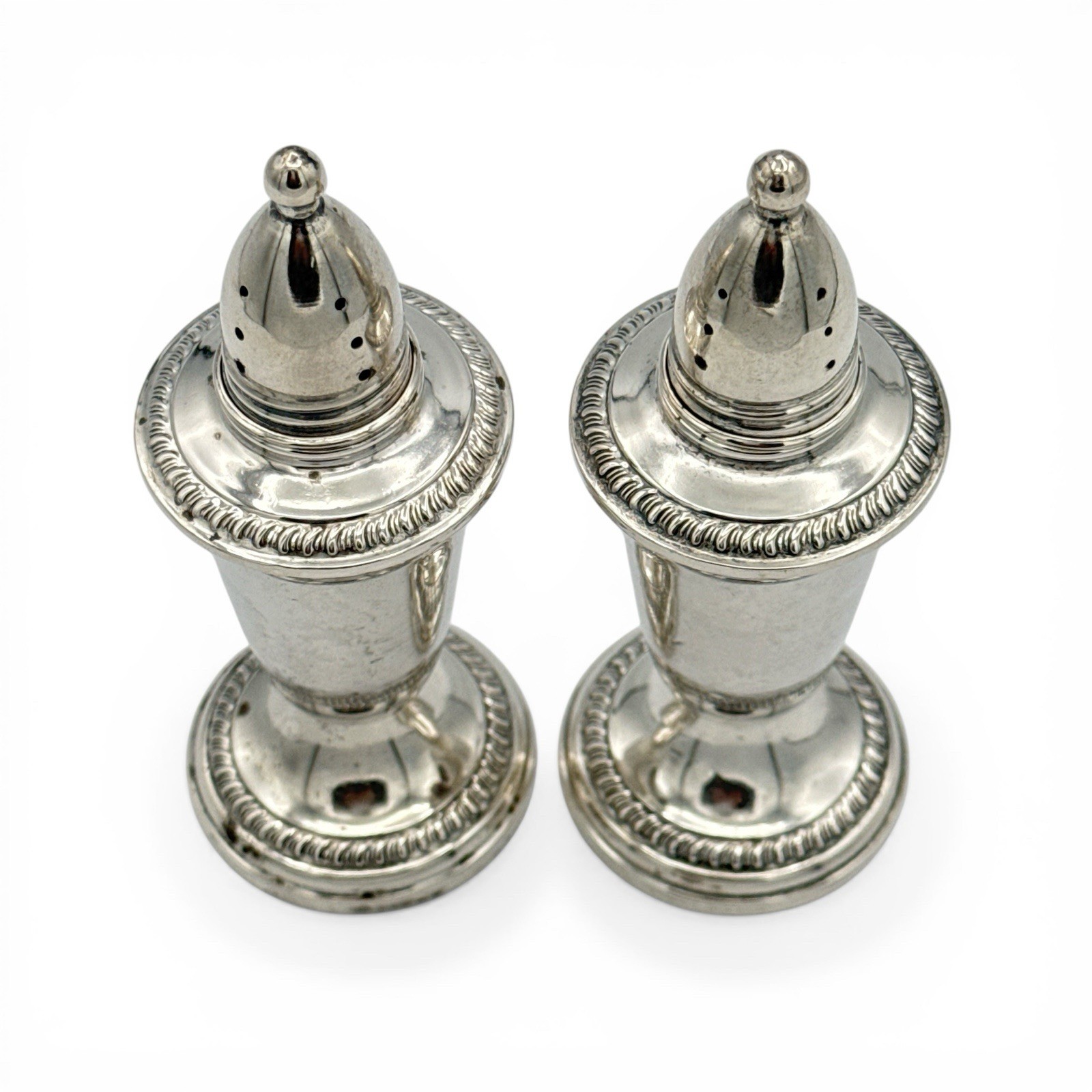 1950-60's CROWN Sterling Weighted Salt & Pepper Shakers Regal Shape Twist Top