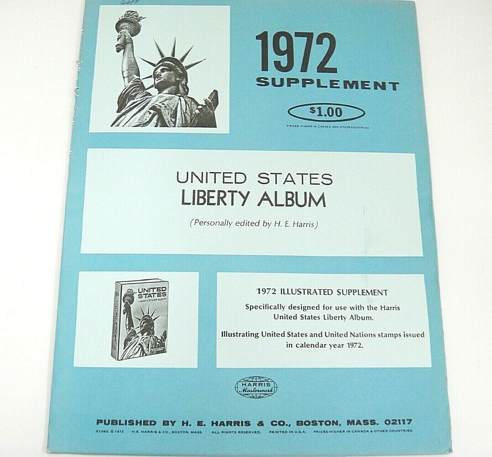 Harris 1972 United States U.N. Liberty Stamp Album Supplement X108G NOS