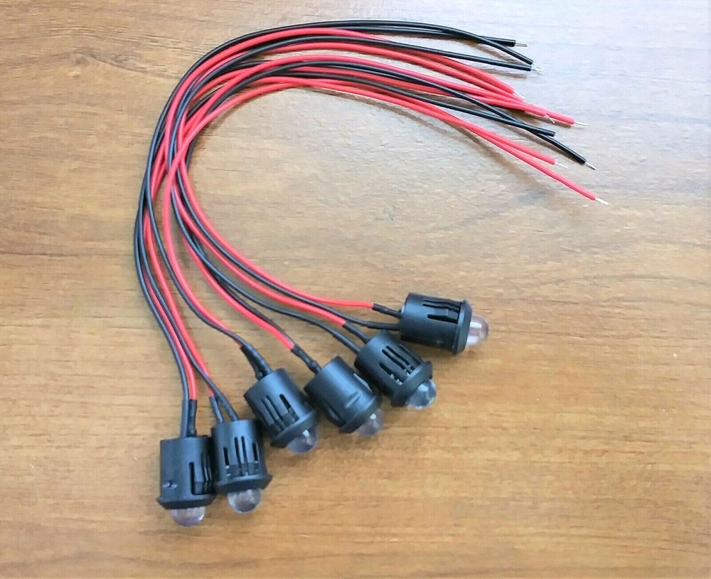 6 Bright BBT 12 volt DC Red LED 1/2" Snap-In Indicator Lights