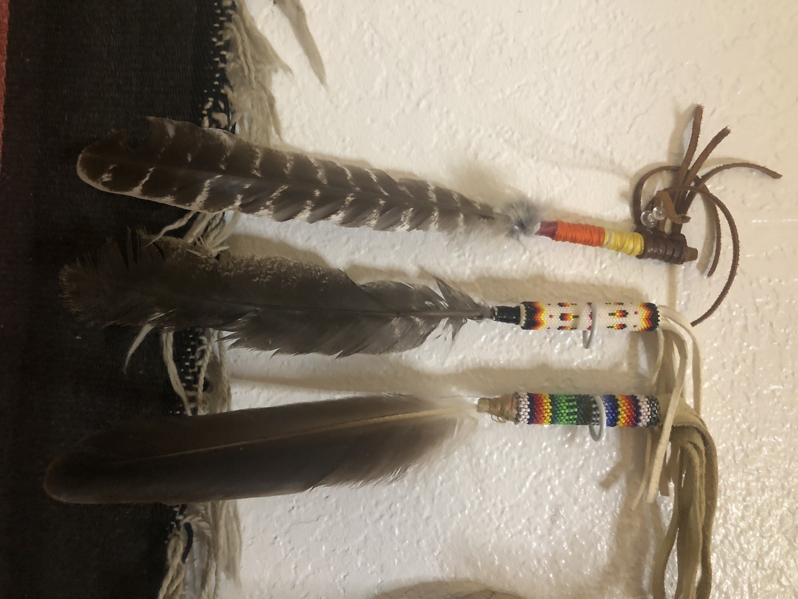 Smudging Feather Leather Hand Wrapped 12 -14" Turkey Feathers w/ Beads Wand