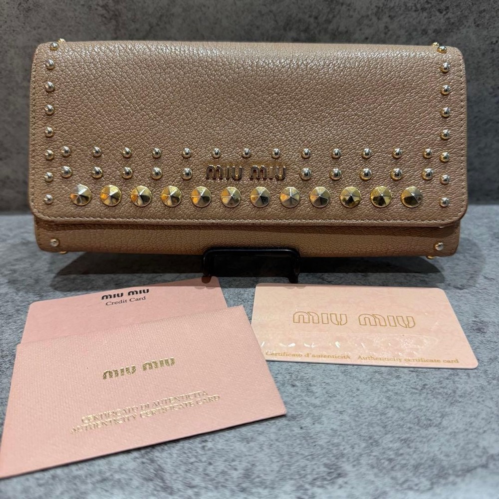 MIU MIU Studded Long Wallet Beige