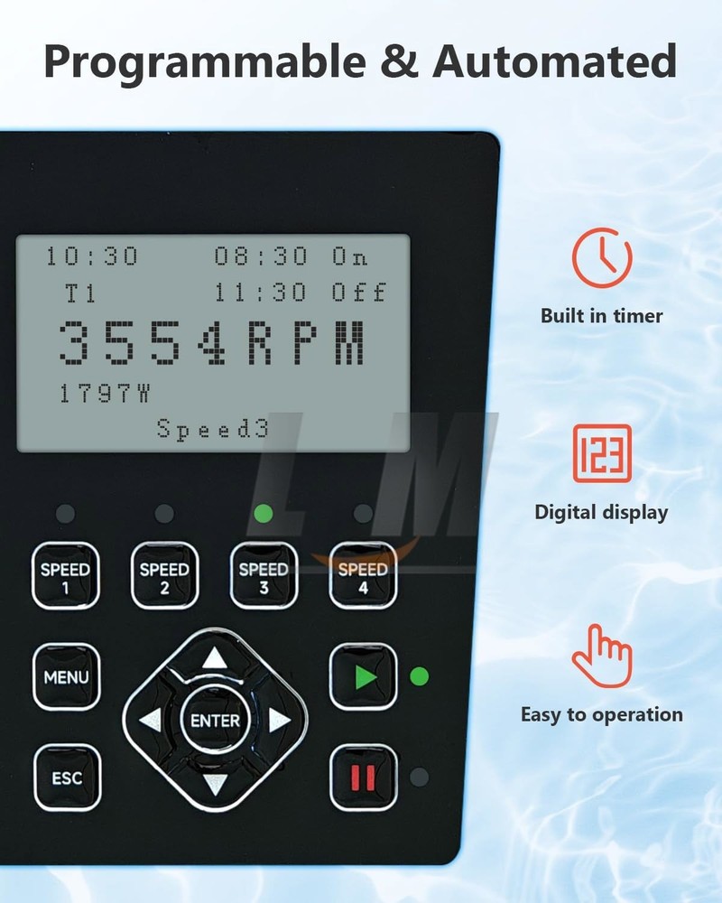 For Inground Pool 2.5HP Variable Speed High Flow Pump 10567GPH Energy Efficient