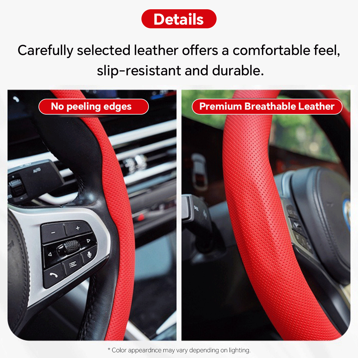For Acura Red Steering Wheel Cover Ultra-thin Nappa Leather Breathable Anti-slip