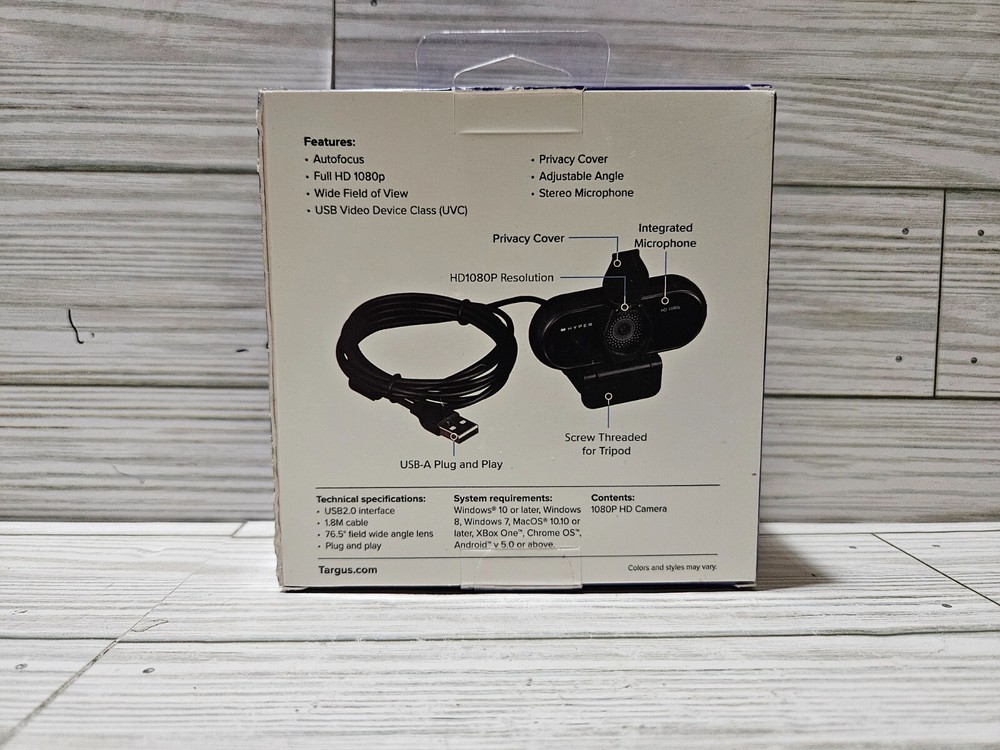 Targus Webcam HC437 Hypercam 1080P HD Camera with Integrated Microphone