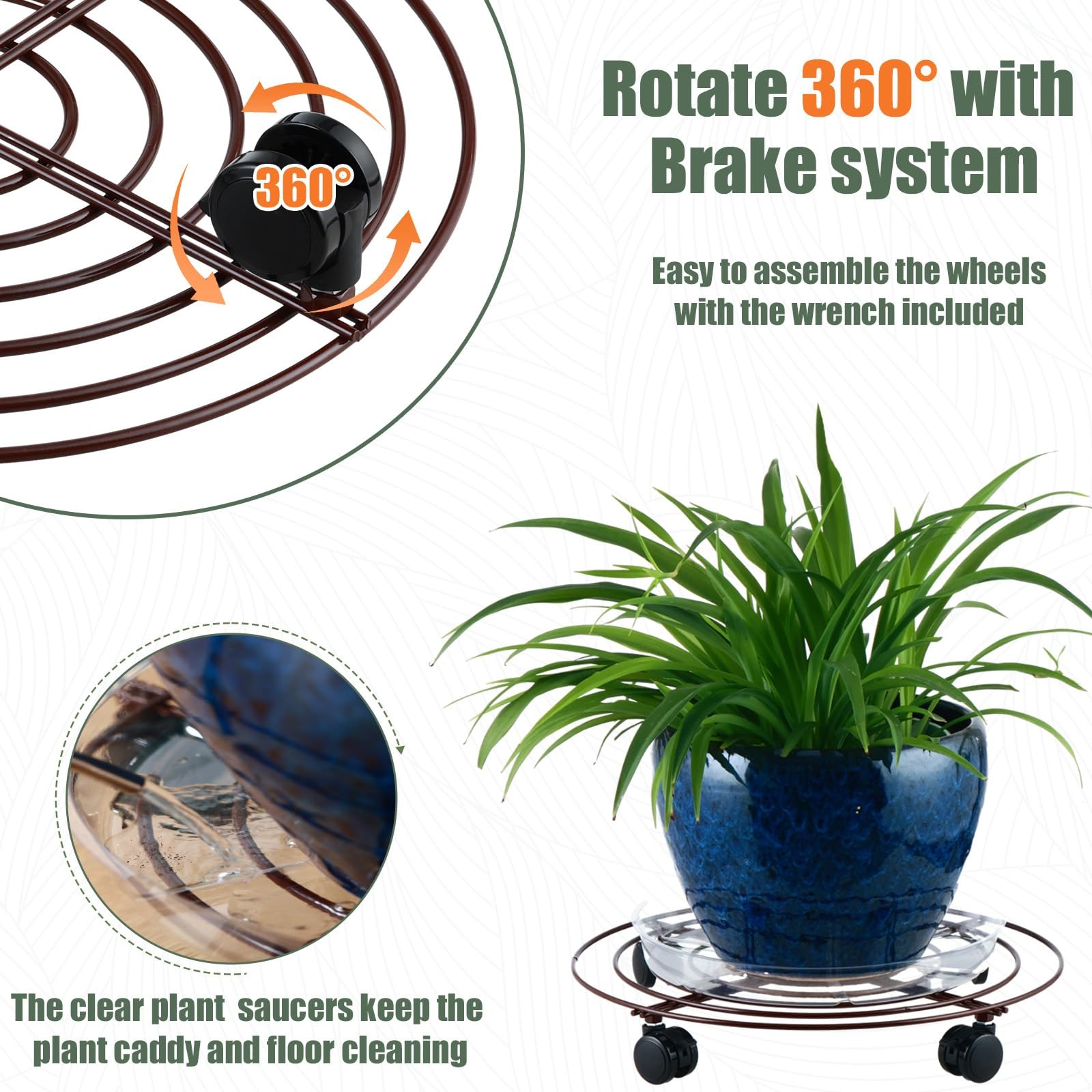 6 Packs Large Metal Plant Caddy with Wheels 14" Rolling Plant Stands Heavy-du...