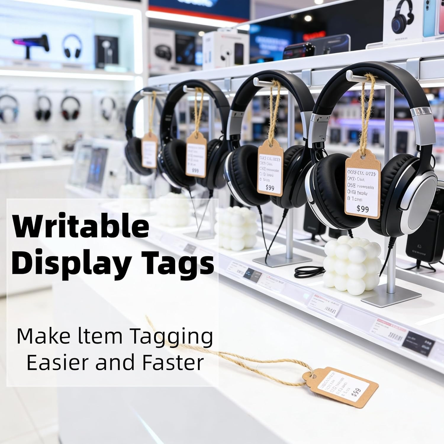 600 PCS Small Price Tags with String Attached, Brown Kraft Paper Blank Hang