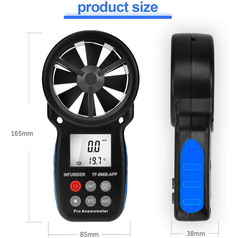 Digital Wireless Anemometer with APP via Bluetooth, Handheld Wind Speed Meter Wi