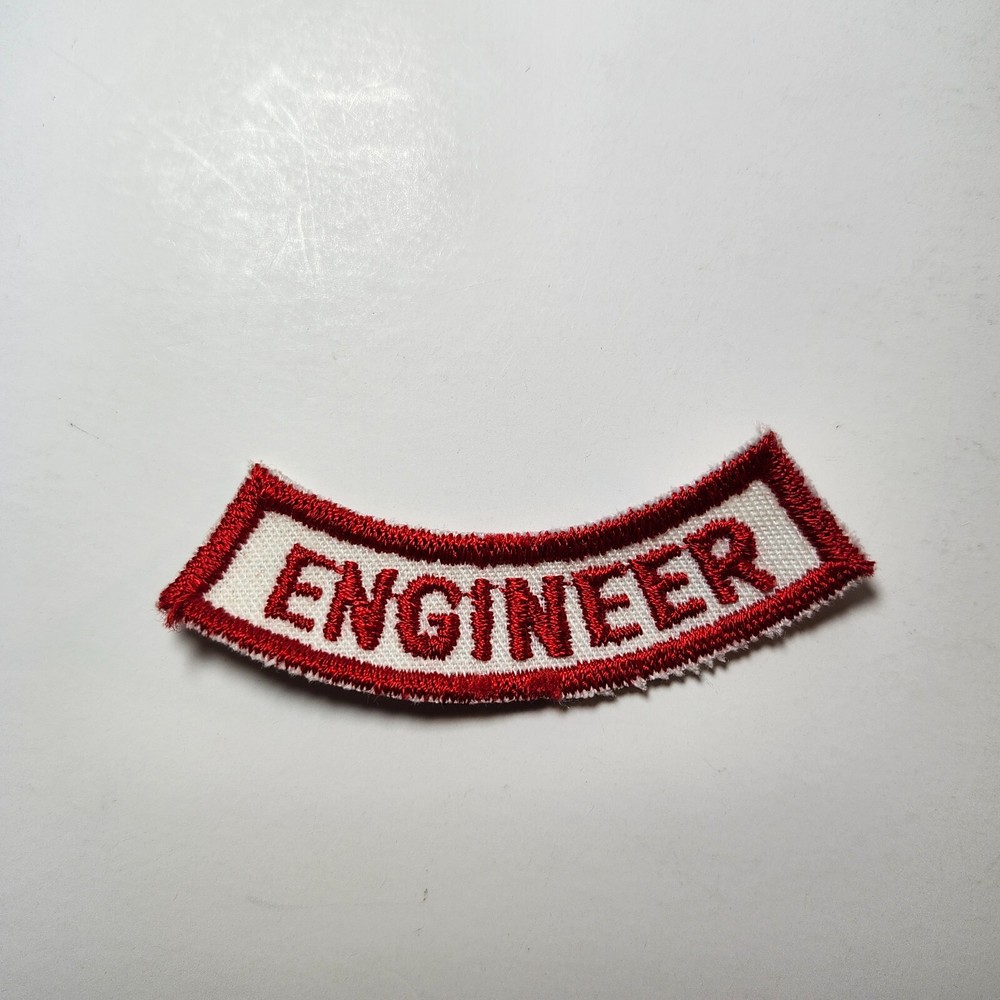 (2) ENGINEER Lower Rocker Patch - Red on White Twill NOS *RED BORDER*