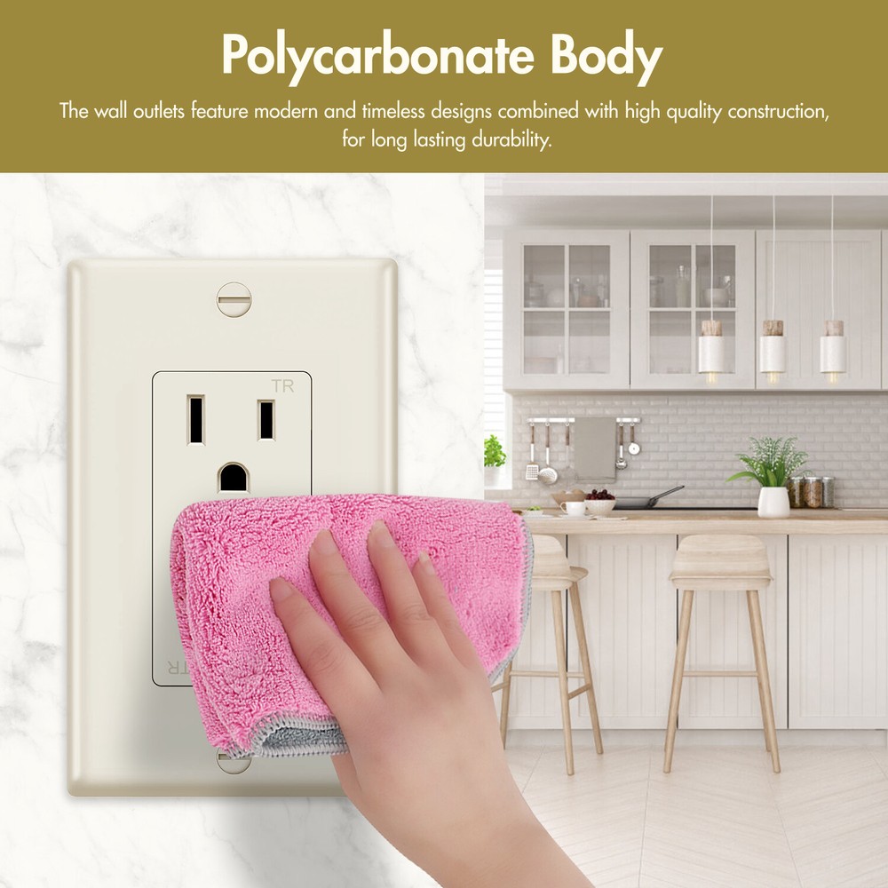 10Pack Outlet Socket, Decora Duplex Receptacle 15 Amp, Tamper Resistant，Ivory