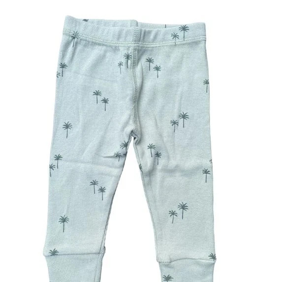 Quincy Mae Baby 2pc Size 6-12 M Green Ribbed Palms Top & Bottom Unisex Set Sage