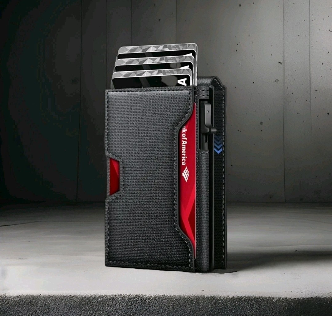 Men's Black tactical magnetic wallet RFID Blocking card holder Aluminum bifold