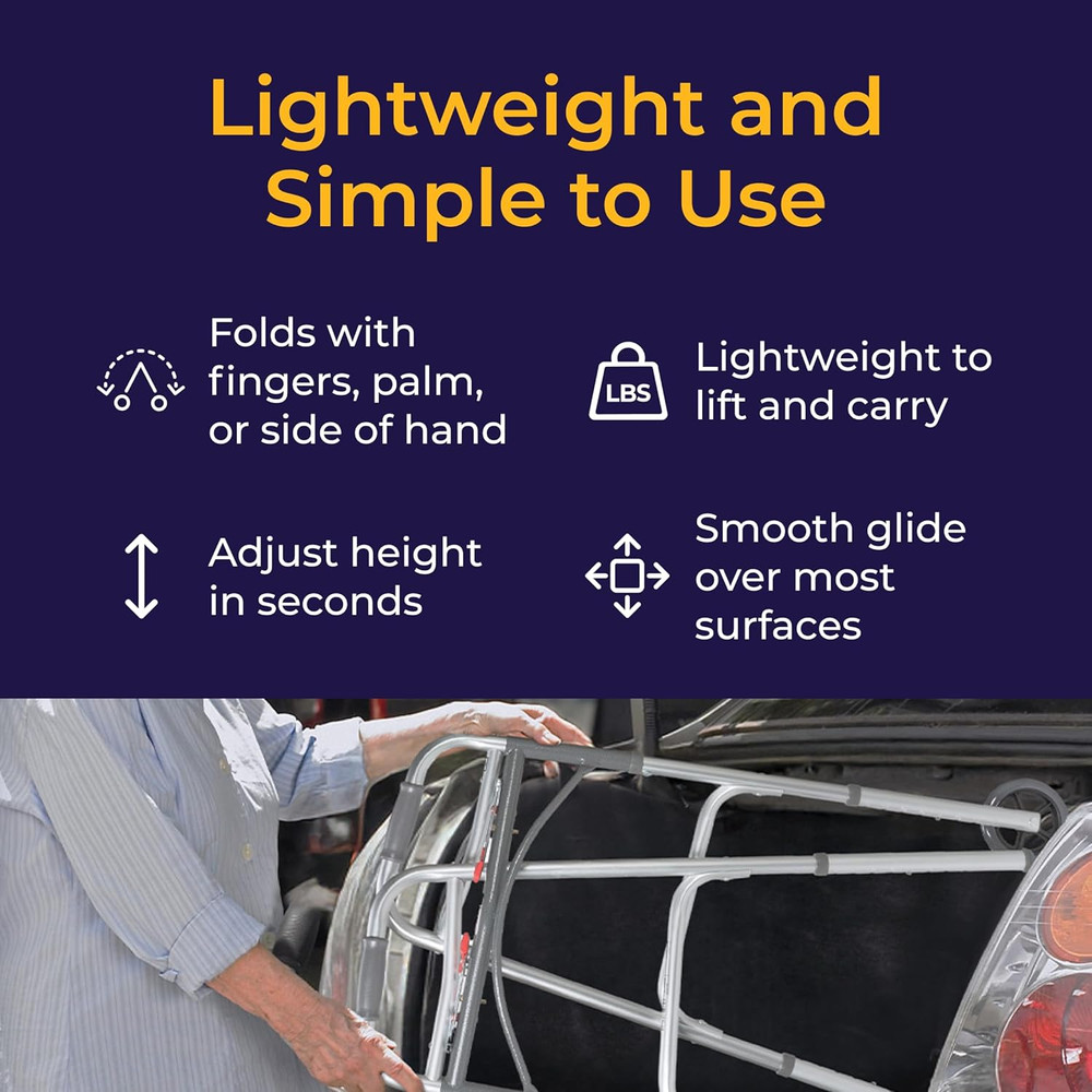 Two-Button Folding Walker with Wheels - Lightweight Rolling Mobility Support - A