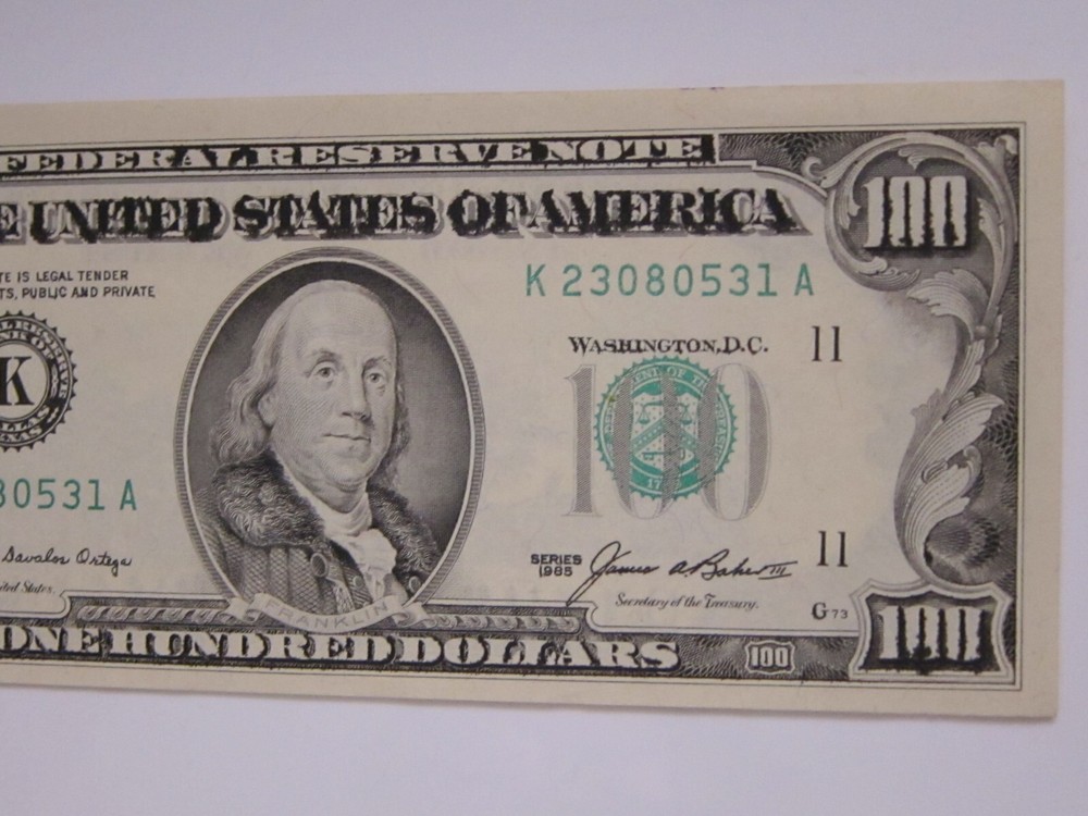 1985 $100 Double Impression Printing Error Uncirc K23080531A