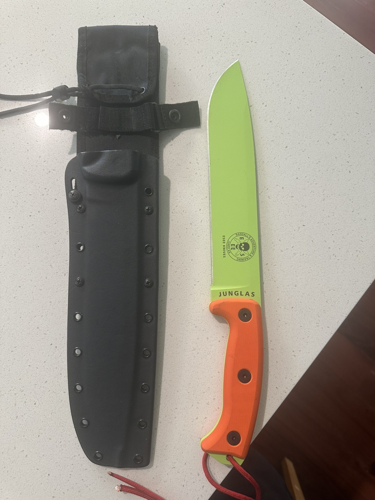 ESEE Junglas Survival Knife Bushcraft Machete Venom Green Blade Orange Handle