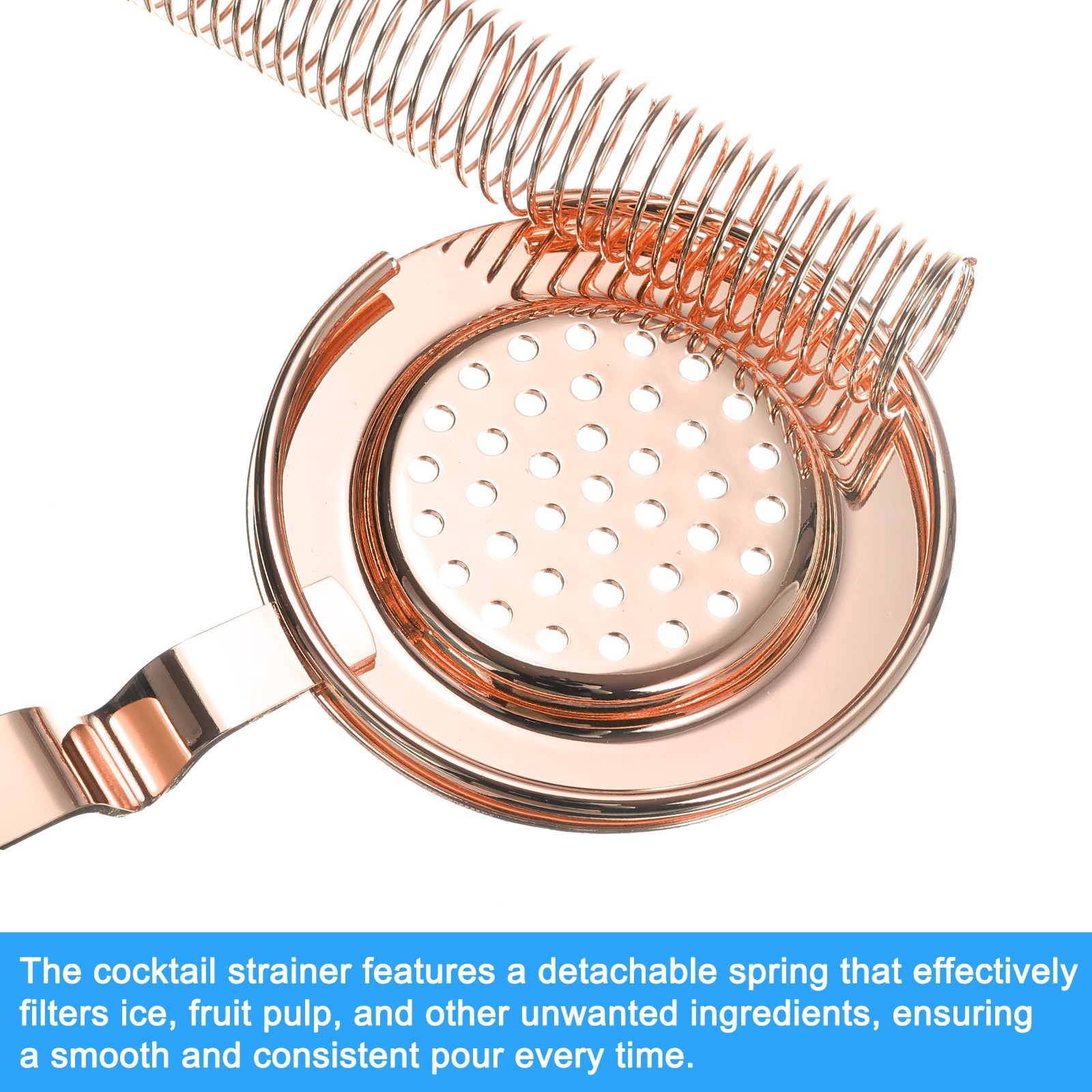 Cocktail Strainer, 1pcs Stainless Steel Bar Strainer for Drink(Rose Gold, 210mm)