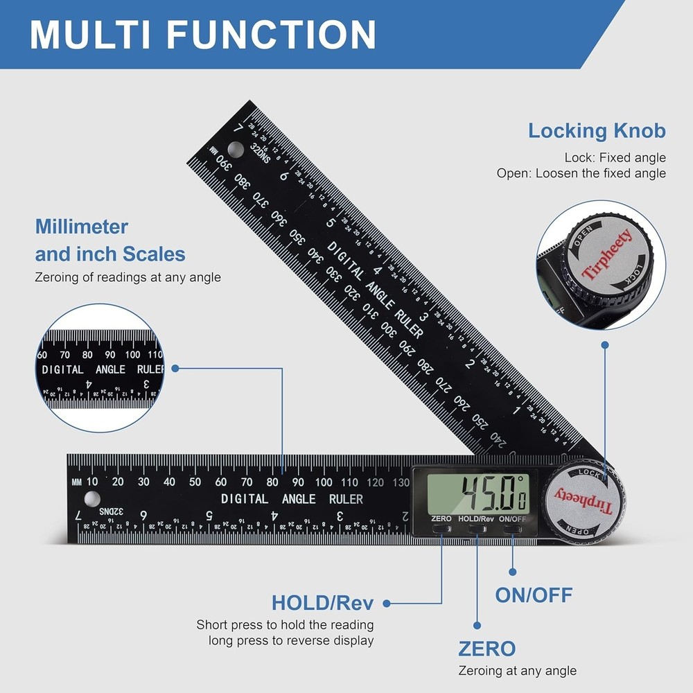 Third Generation Protractor Angle Finder, Digital Angle Ruler with 7Inch/200Mm,