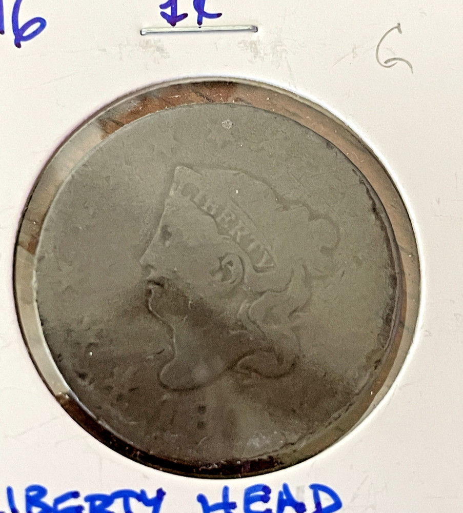 1816 VG DATED LARGE CENT LIBERTY  HEAD