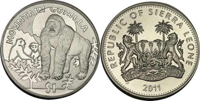 elf Sierra Leone 1 Dollar 2011 Mountain Gorilla Monkey