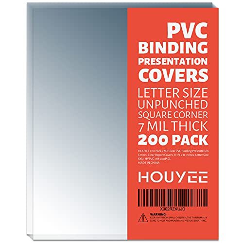 200 Pack 7 Mil PVC Binding Presentation Covers Clear Report Covers for Bindin...