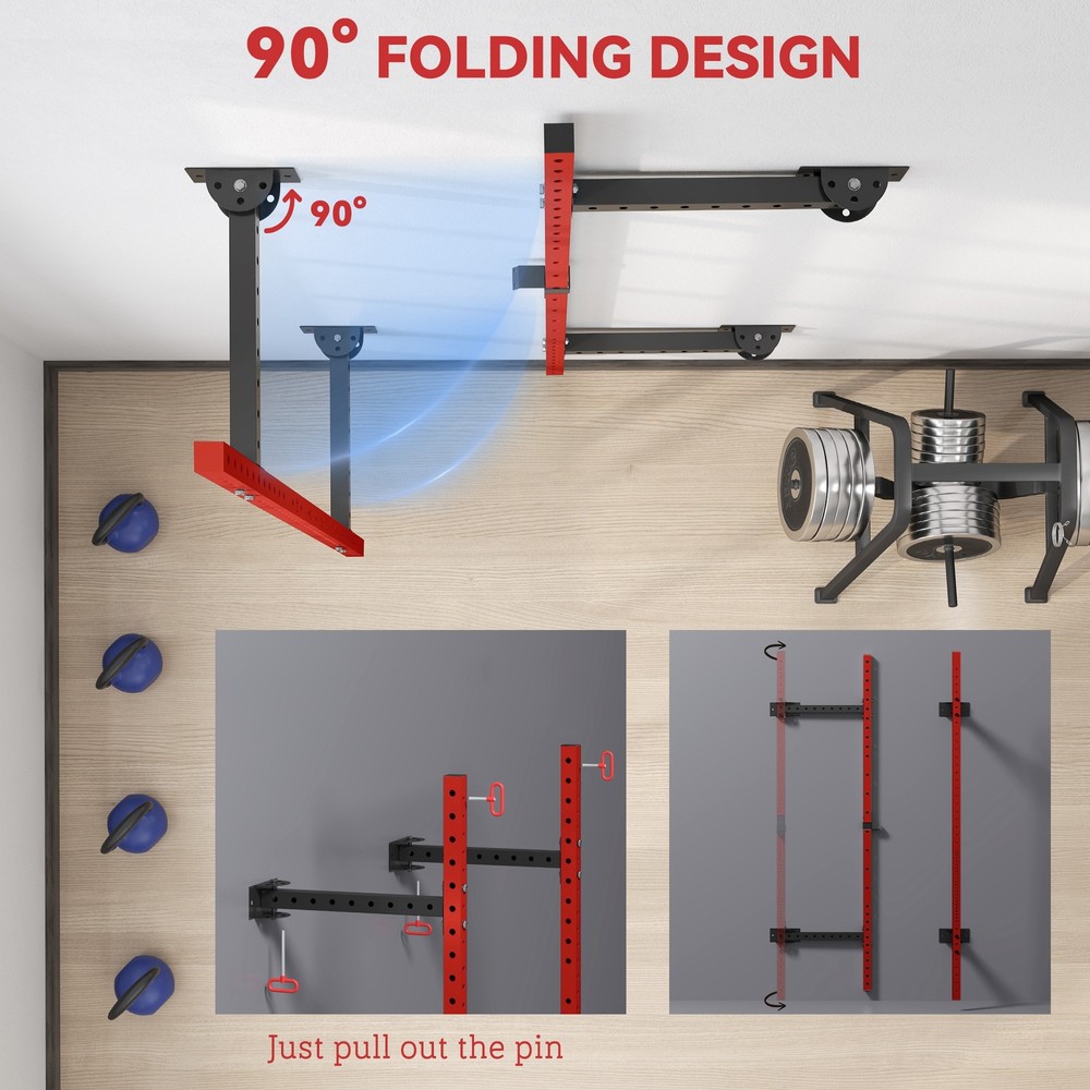 Folding Squat Rack with Pull Up Bar, 1000 Pounds Capacity, Red