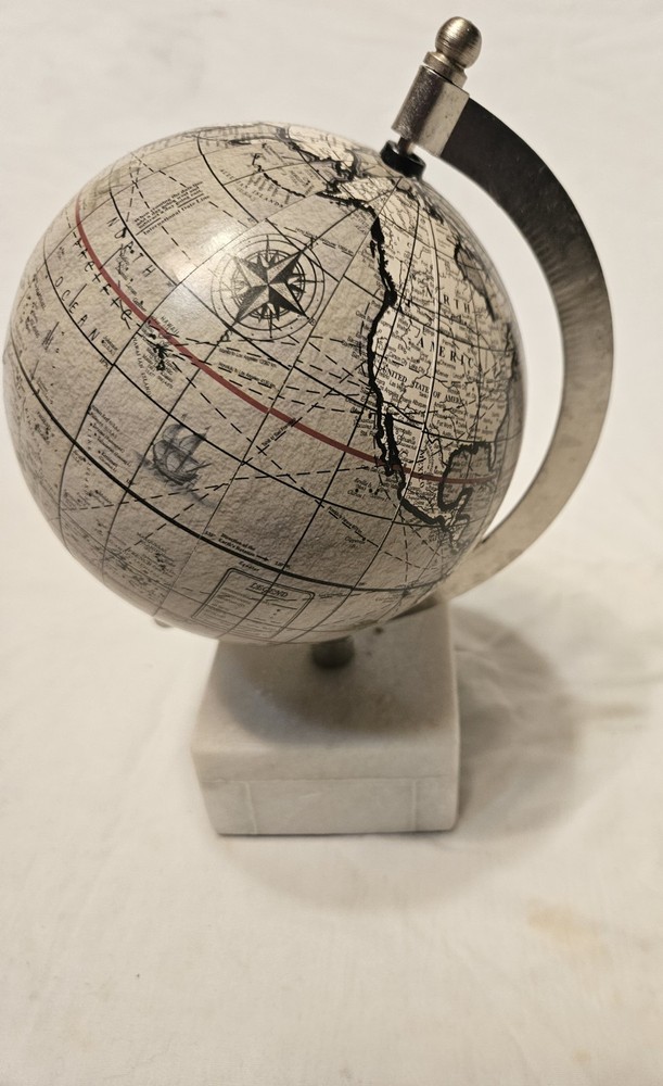 World Globe W/ Marble & Base 9" Tall Decorative