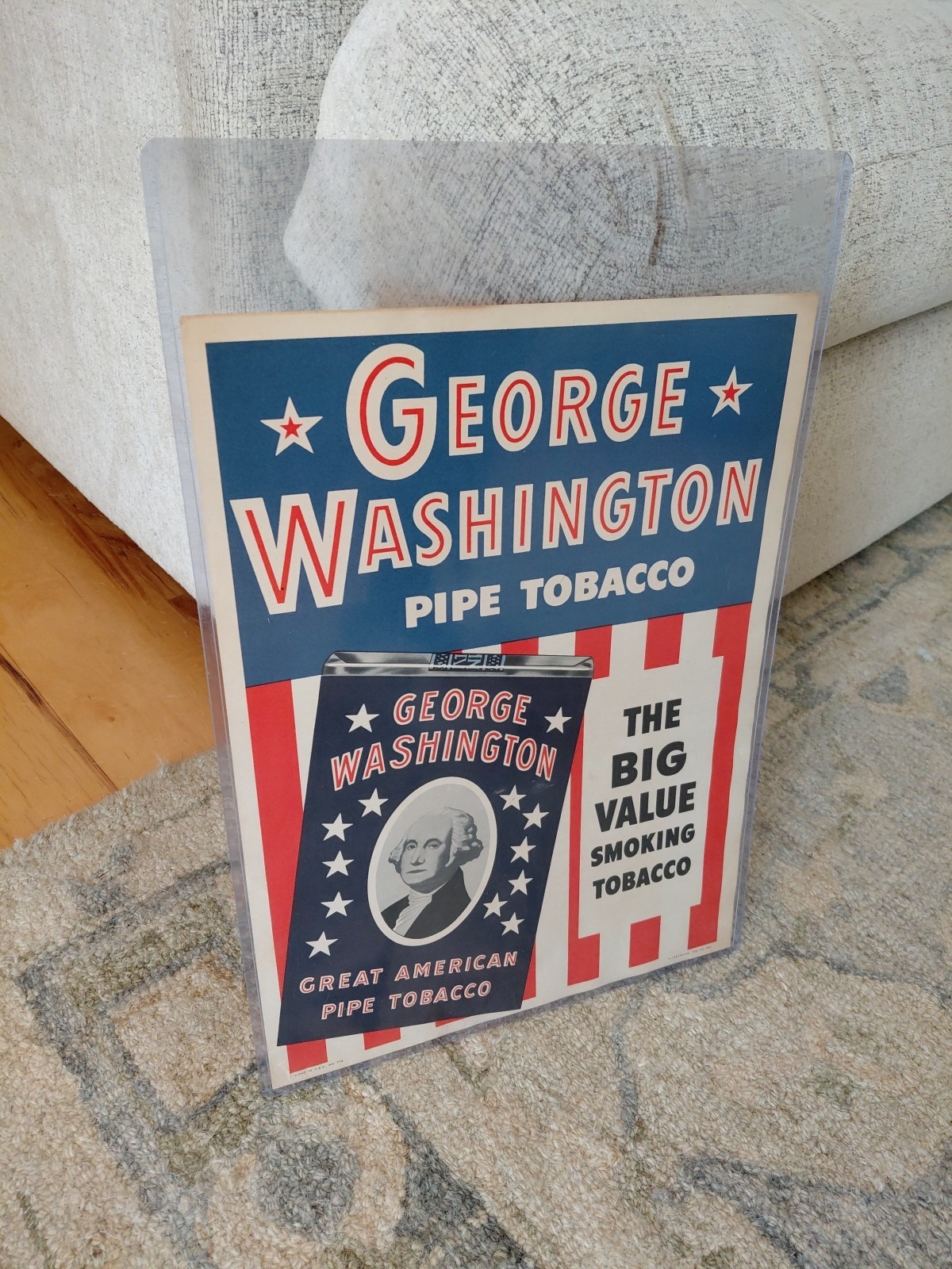c.1946 Original Vintage George Washington Pipe Tobacco Sign Rj Reynolds NOS RARE
