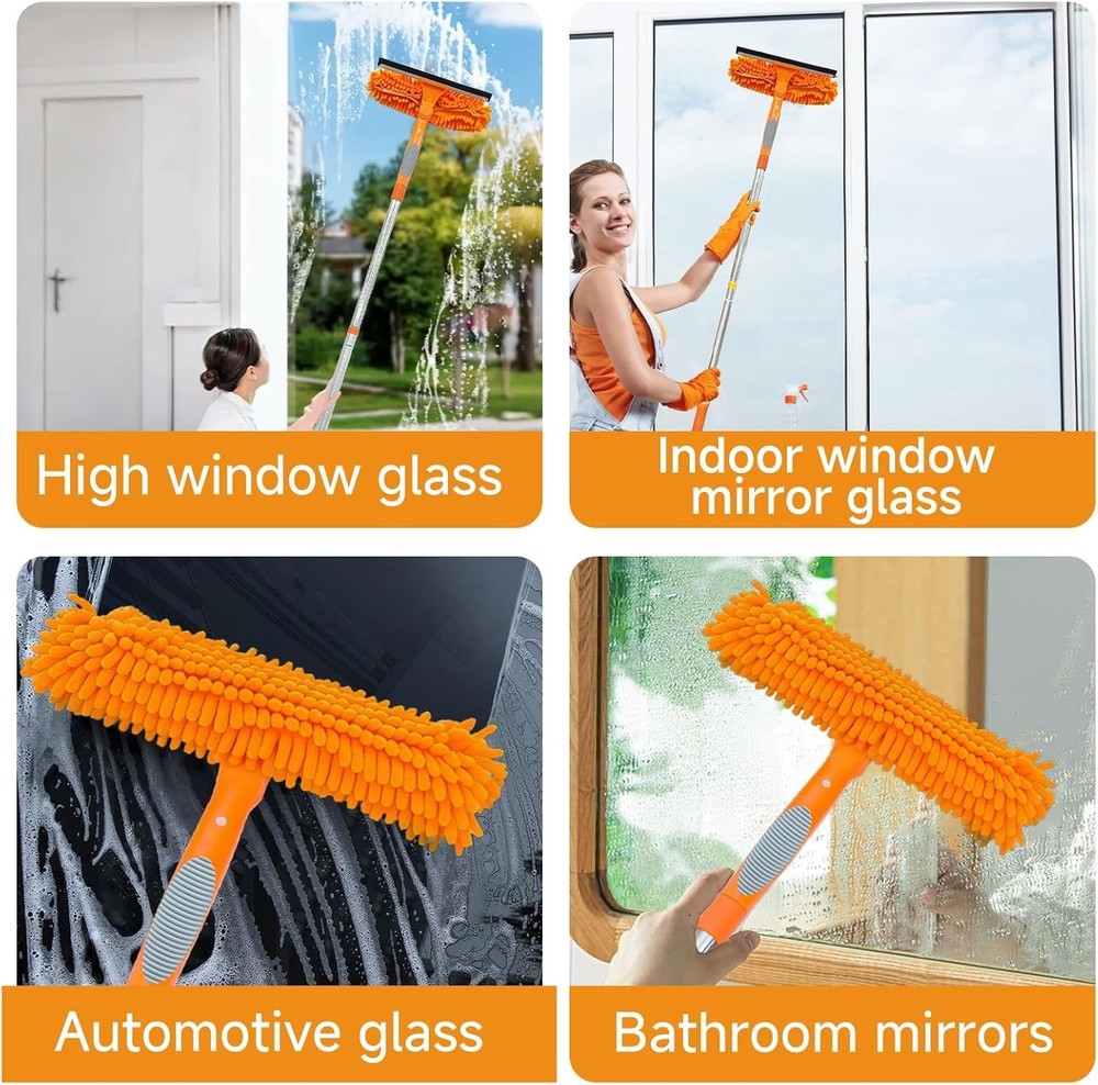 67" Squeegee Window Cleaner 2 in 1 Rotatable Window Cleaning Tool Kit with Ex...