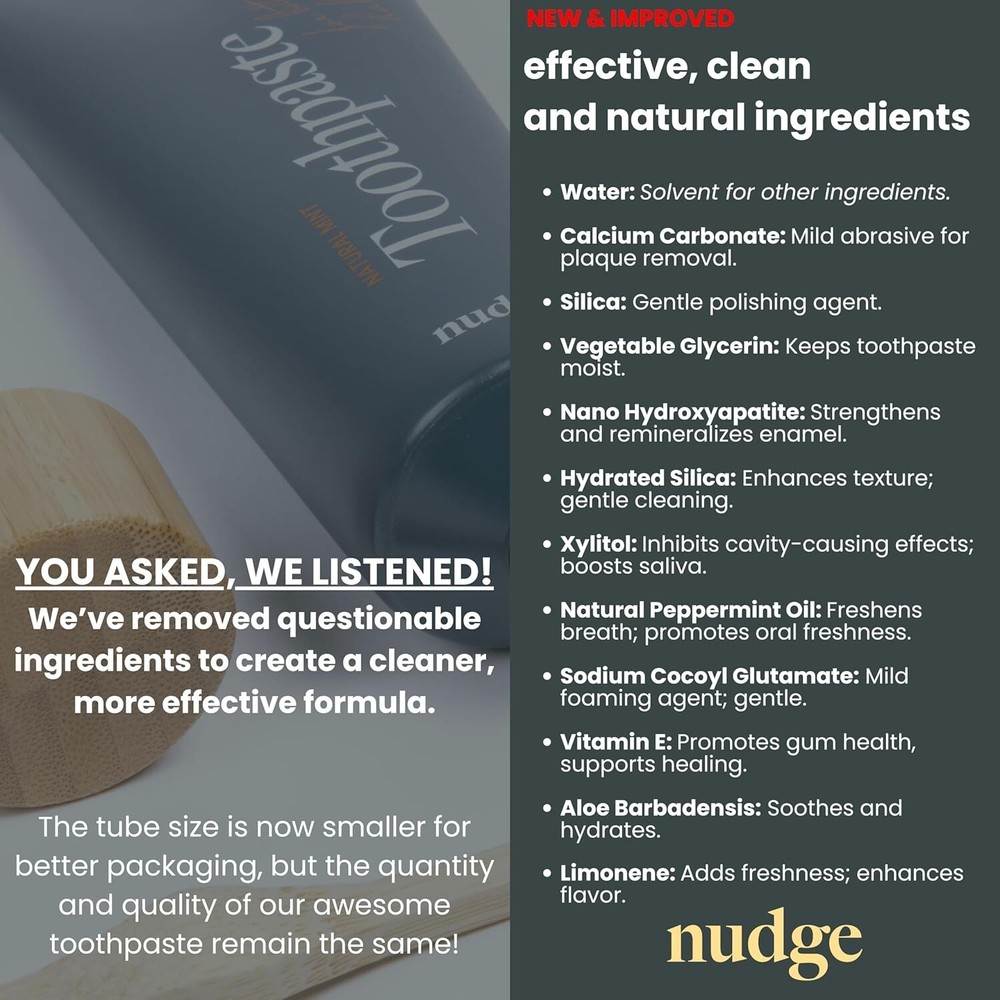 Nudge 10% Nano Hydroxyapatite Toothpaste with Vitamin E, Fluoride-Free, 4 Oz ...