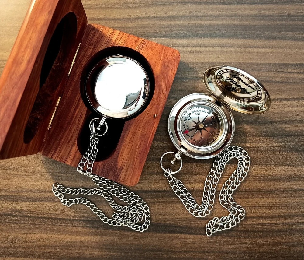 Personalized Working Compass, Custom Engraved Silver Handmade Anniversary Gift