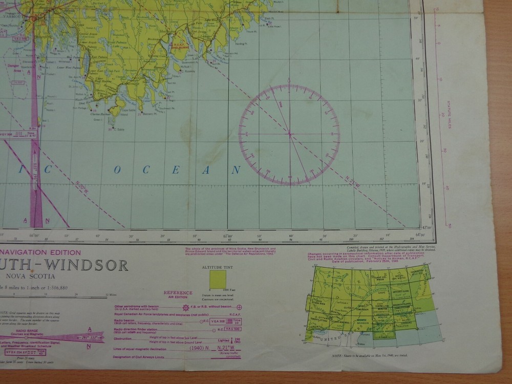 WW2 (1945) "RESTRICTED" RCAF Map "ACTIVE AIR DEFENCE ZONE - OFFICIAL USE ONLY"