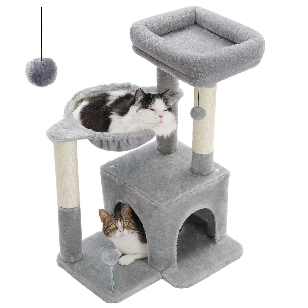 29.5" Cat Tree Tower w Hammock Top Perch & Sisal Scratching Posts Gray