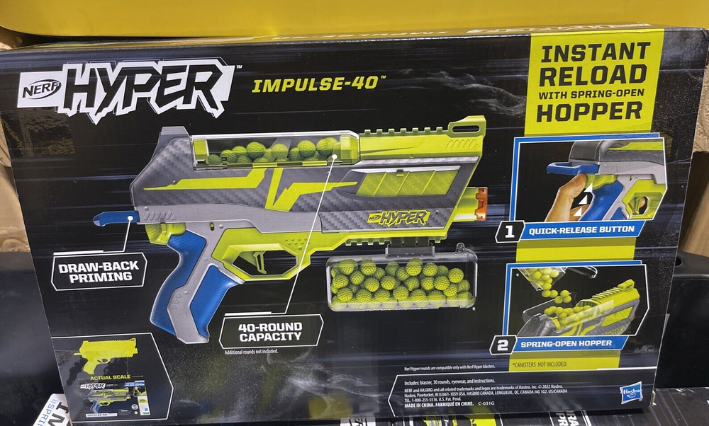 Nerf Hyper Impulse-40 Blaster, 30 Nerf Hyper Rounds, Fires Up To 110 Feet/sec