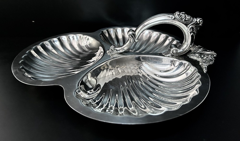 Wallace Baroque 3 Shell Handled Bon Bon Candy Relish Mint Tray Bowl Platter #220