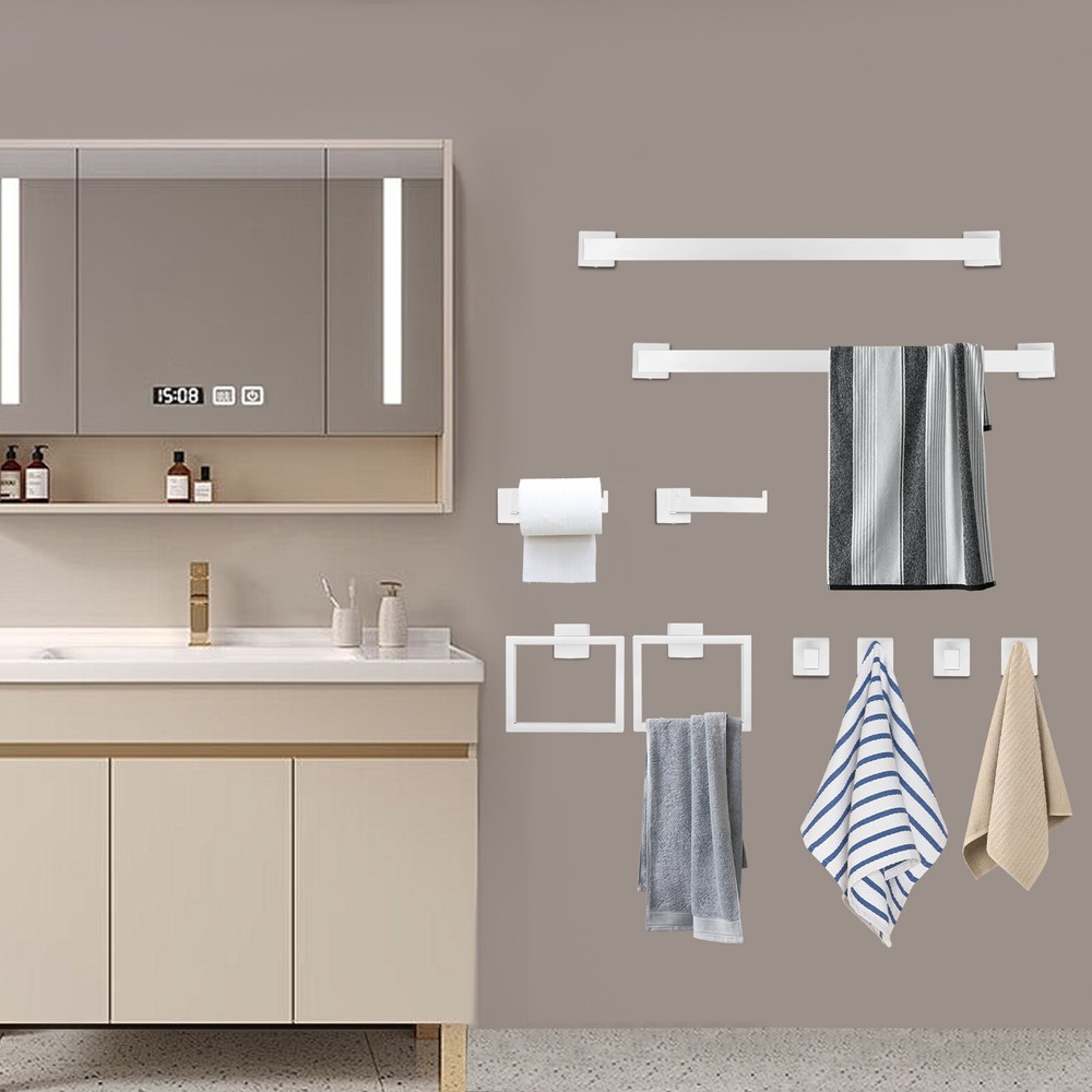 Wall Mounted 20 Pieces Stainless Steel Silver Toilet Bathroom Accessories Set