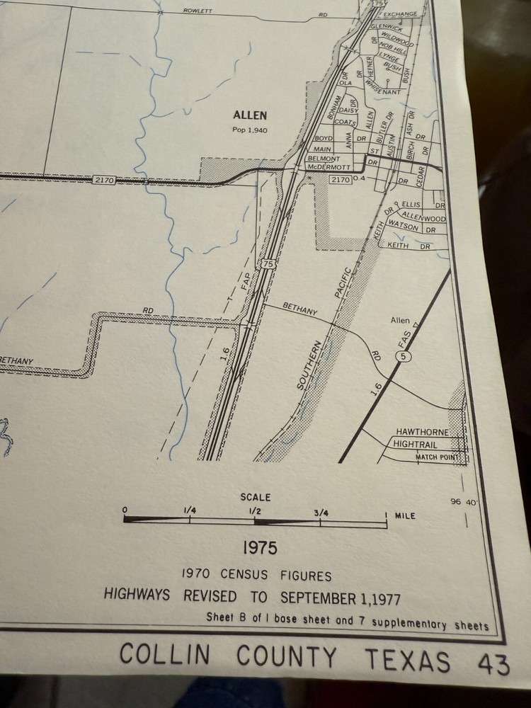 1975 Texas COLLIN County General Highway Map 18" x 25" Folded USDOT 8 Sheets