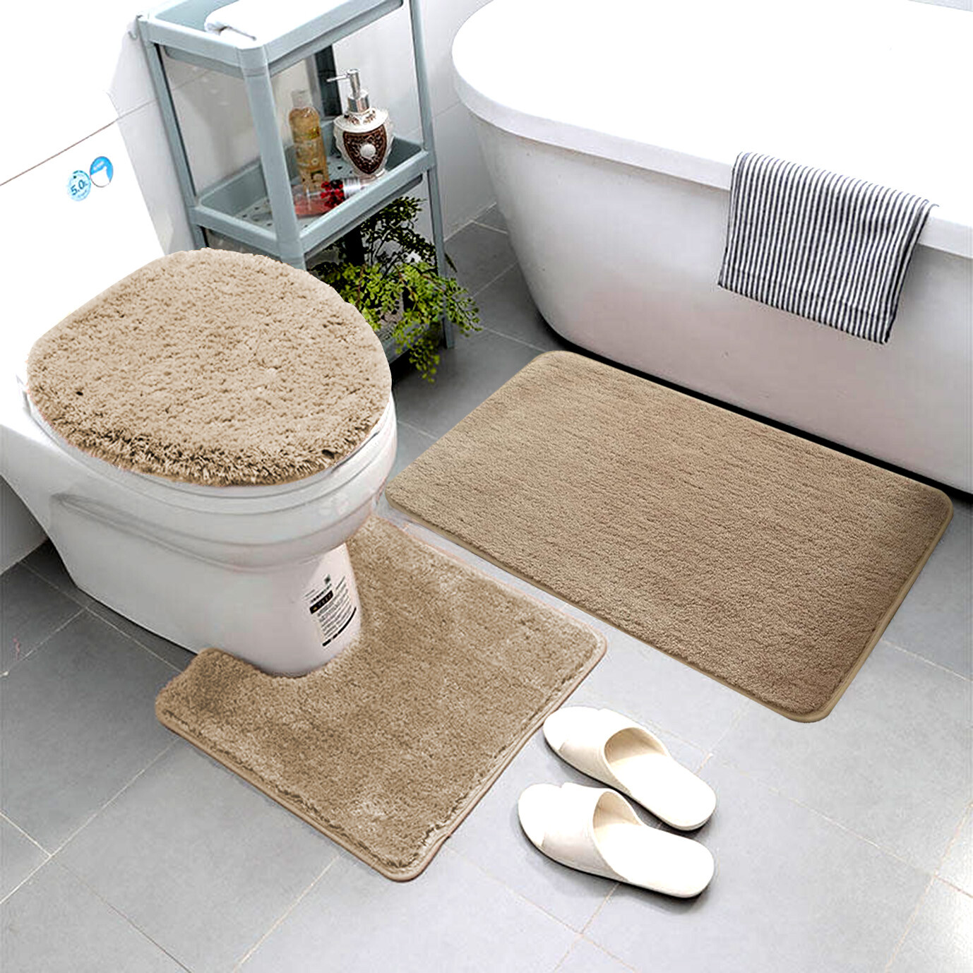 3 Piece Super Soft Solid Microfiber Bathroom Rug Set