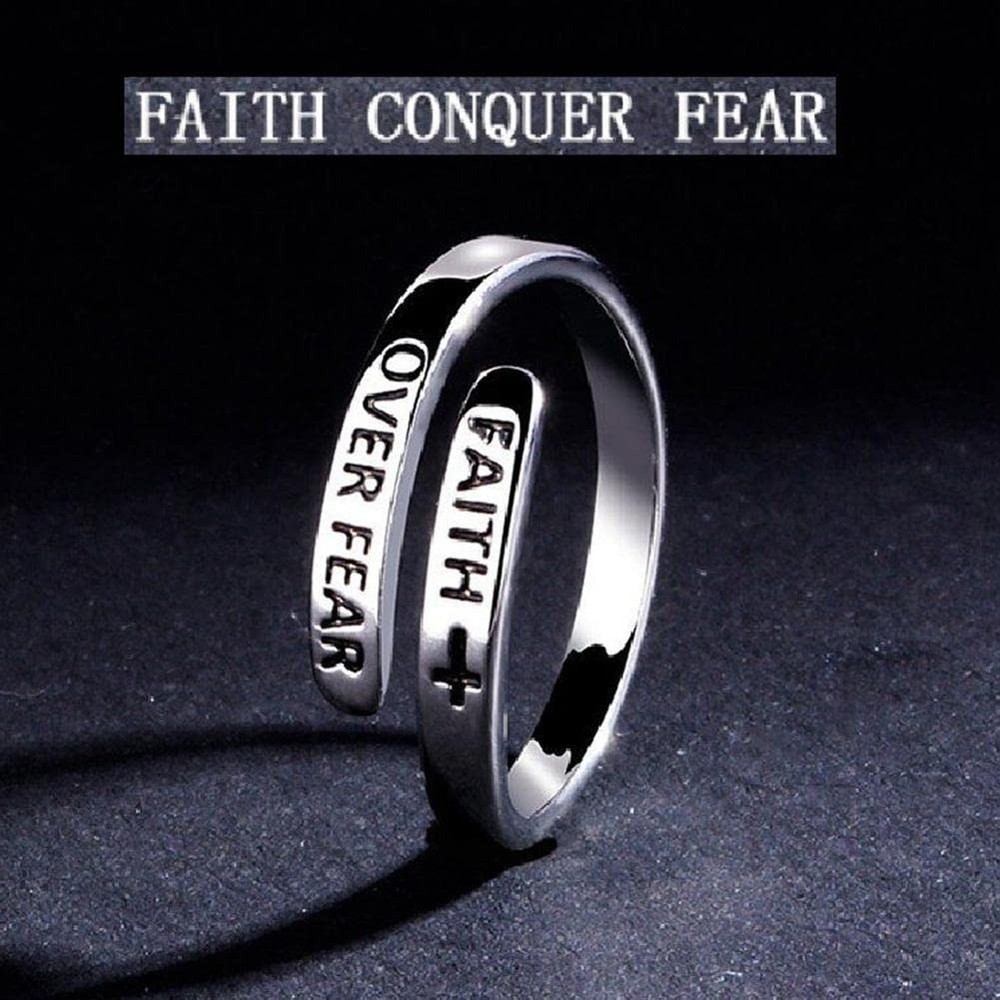 Faith Over Fear Ring,Sterling Silver Adjustable Wrap Open Adjustable,