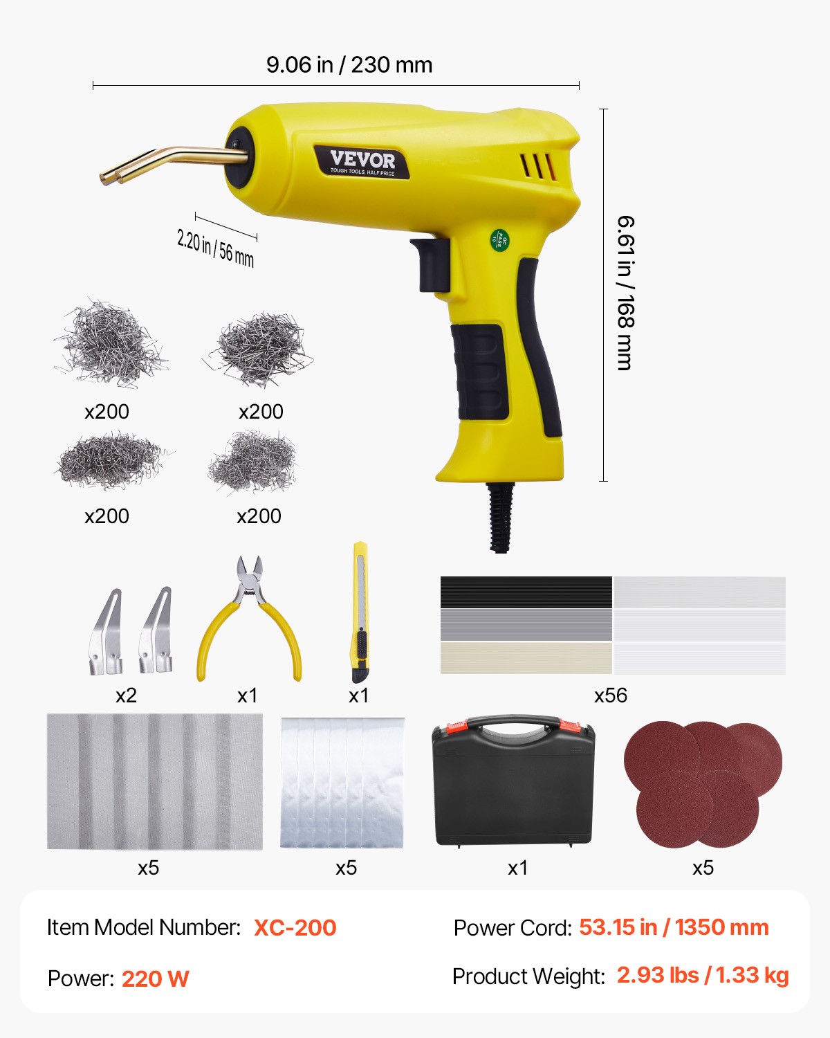 VEVOR Plastic Welder 220W Plastic Welder Gun Kit with 800 Staples & 56 Rods