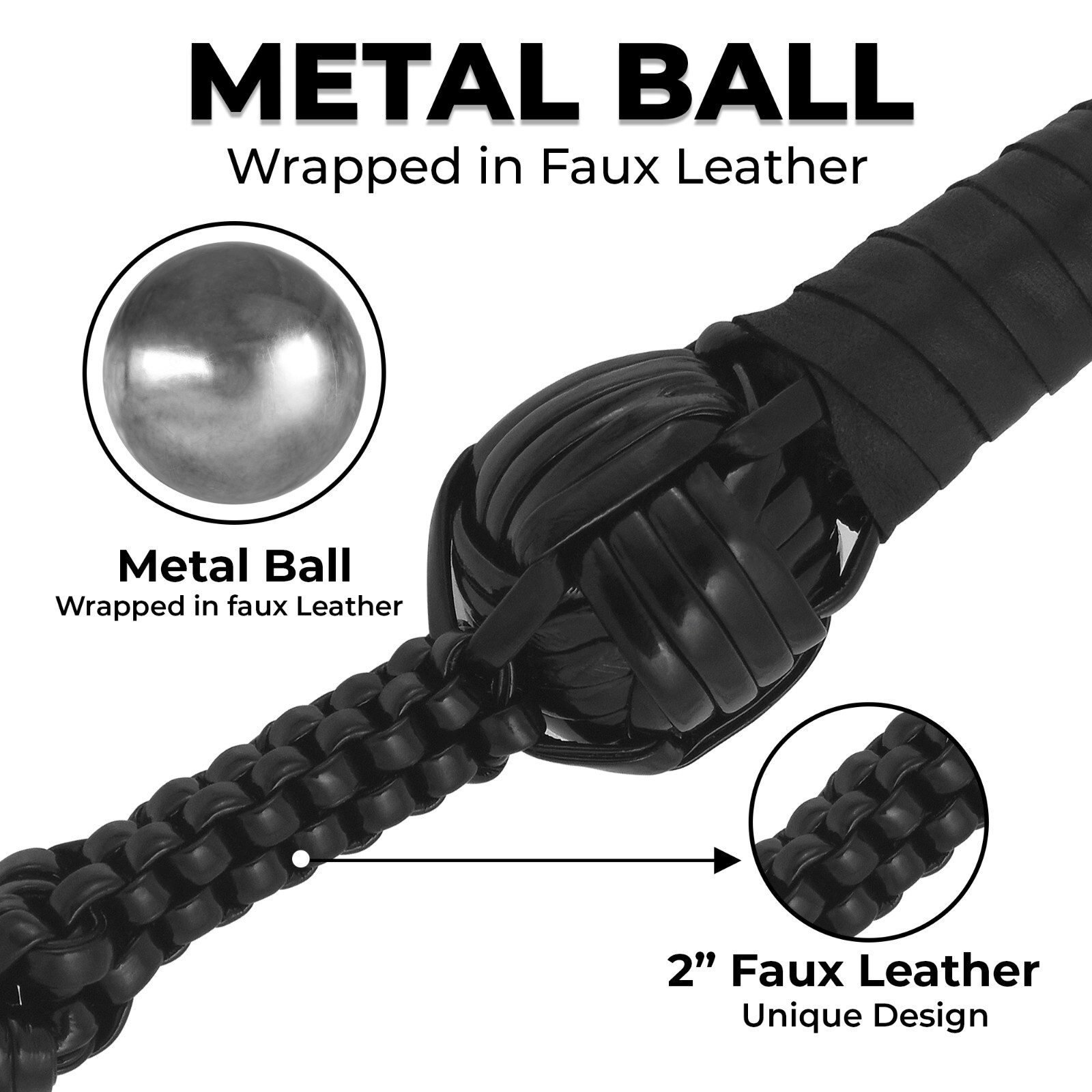 42" Leather Motorcycle Get Back Whip 1 Ball & Skulls Handlebar Black Biker Whip