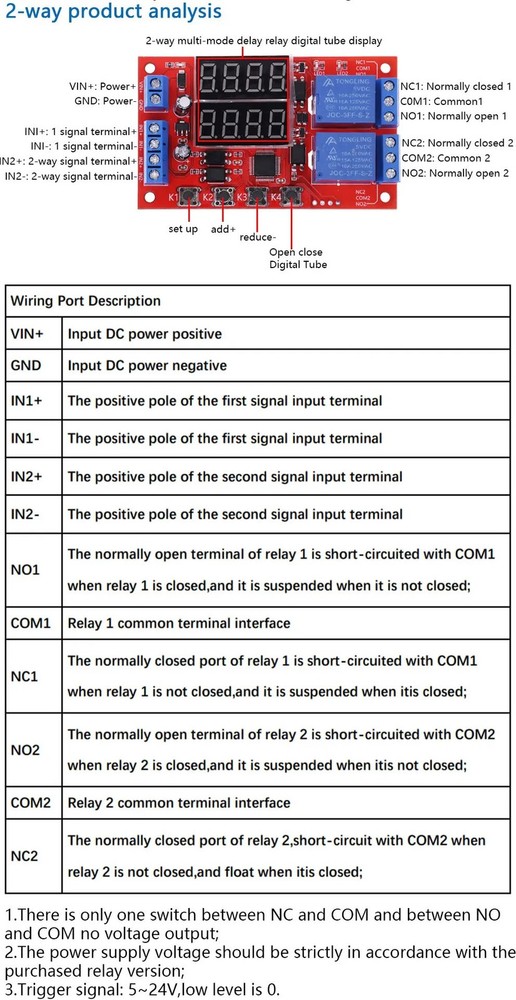12V 10A Adjustable Time Delay Relay Module 32 Modes Dual Way LED Timer Switch