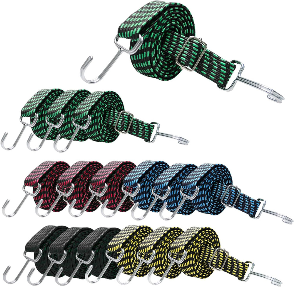 15 Pcs 80 Inch Adjustable Bungee Cords with Hooks Adjustable Flat Bungee Cords M