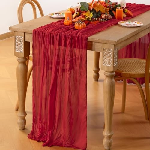 Table Runner 10ft Boho Gauze Cheesecloth Table Runner 10 ft - 1 Pack Red