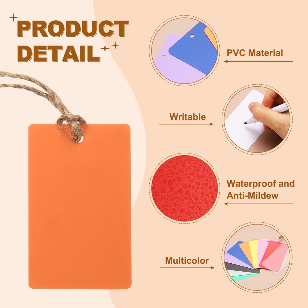 100Pcs Orange Plastic Shipping Tags, 2" x 1" Labeling Tags with Thread & Wire