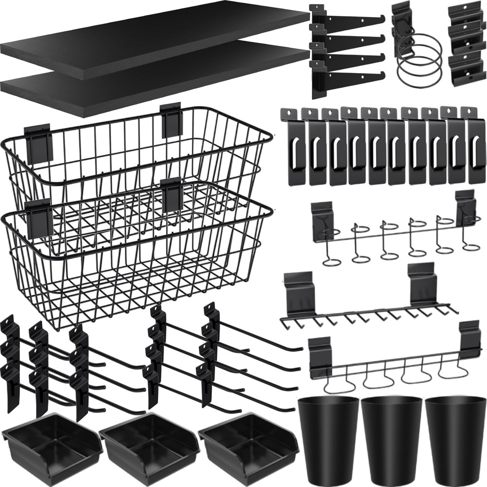 BeapTcely 43 Pc Slatwall Organizer Kit Black
