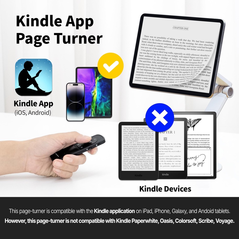 Bluetooth Remote Control Page Turner Clicker for Boox, e-Reader, TikTok Black