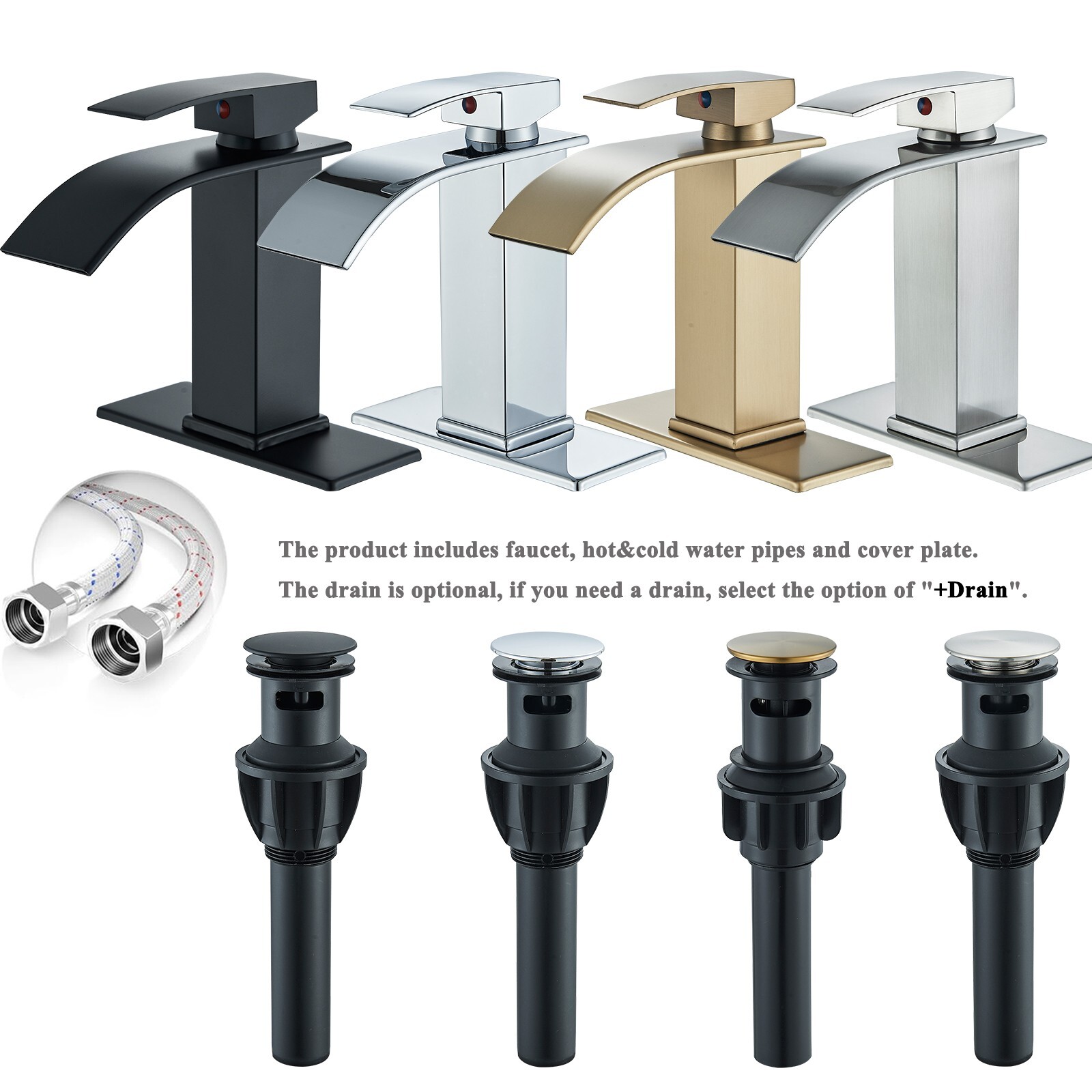 Waterfall Bathroom Sink Faucet Single Handle Hole Vanity Mixer Taps with Cover